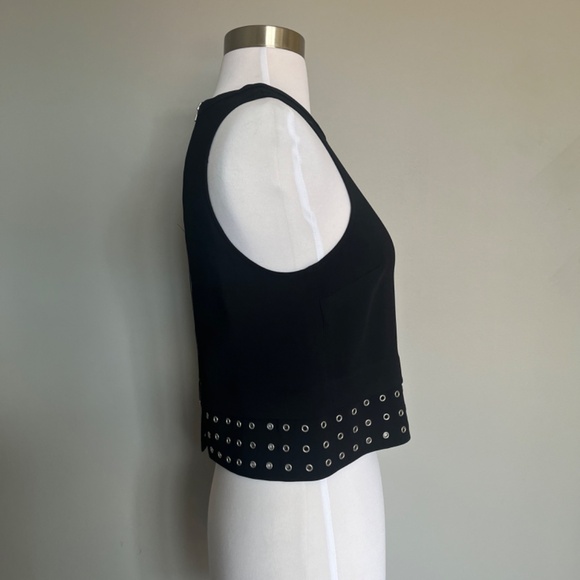 A.L.C. Black Crepe Henson Eyelets Sleeveless Cocktail Studded Crop Top Blouse 2 - Picture 2 of 13